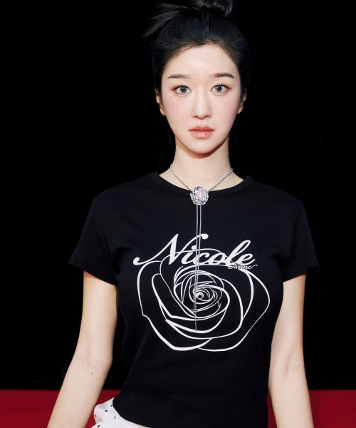 ROSE LETTERING CROPPED TOP #徐睿知同款! - 5 COLORS BLACK
