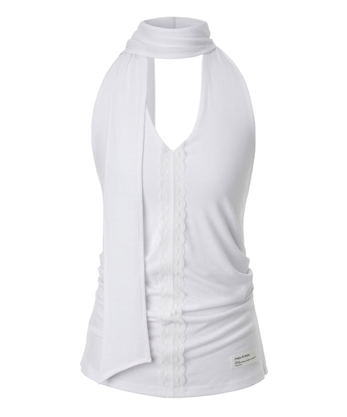 LACE HALTER TIE TOP - 2 COLORS WHITE