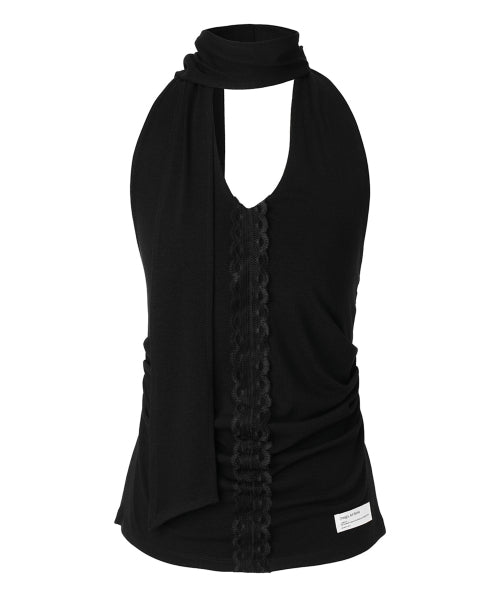 LACE HALTER TIE TOP - 2 COLORS BLACK