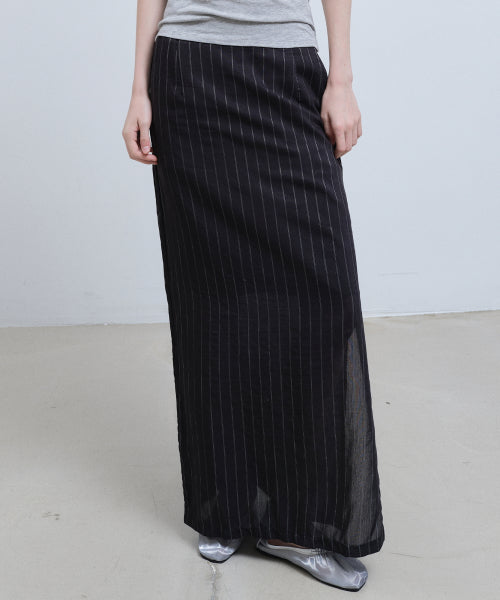 LINEN STRIPE LONG SKIRT #徐睿知同款! - 2 COLORS BLACK