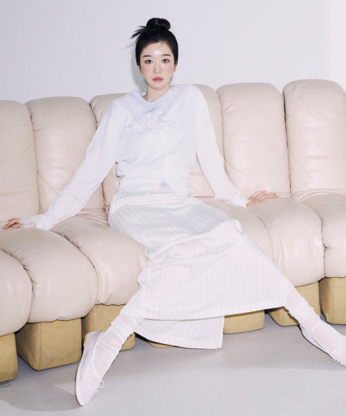 LINEN STRIPE LONG SKIRT #徐睿知同款! - 2 COLORS IVORY