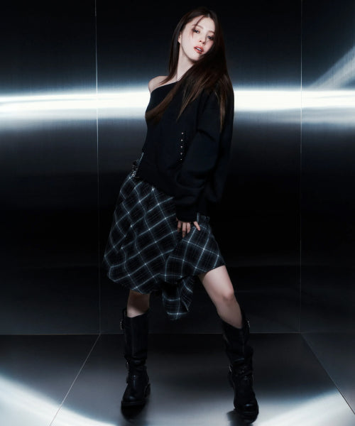 WOMENS CHECK ASYMMETRIC SKIRT #韓韶禧同款! - 2 COLORS GREY
