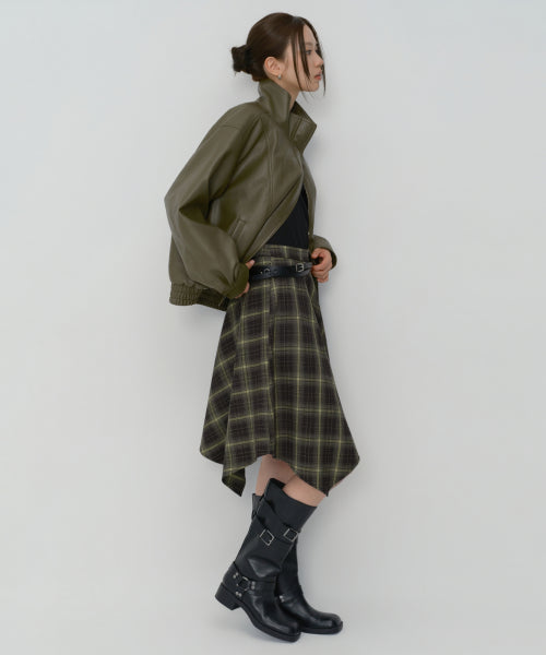 WOMENS CHECK ASYMMETRIC SKIRT #韓韶禧同款! - 2 COLORS BLACK