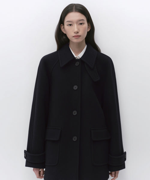 WOMENS CASHMERE BLEND HALF BALMACAAN COAT #韓韶禧同款! - 6 COLORS NAVY
