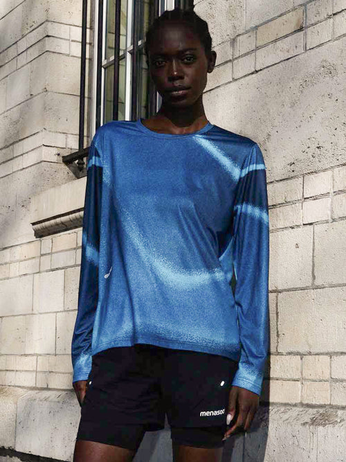 FLOW GRAPHIC LONG SLEEVE T SHIRT - 3 COLORS BLUE