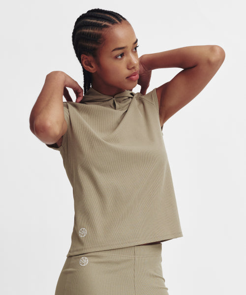 MOVE HOOD RIBBED TOP - 3 COLORS BEIGE