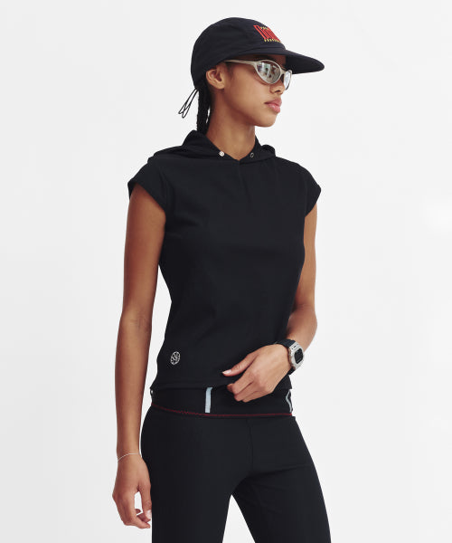MOVE HOOD RIBBED TOP - 3 COLORS BLACK