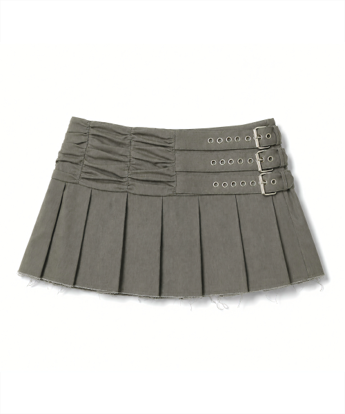 EYELET PLEATS SKIRT KHAKI