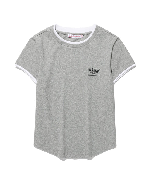 MINI BAM LINE NECK SLEEVE LAYERED T-SHIRT - 3 COLORS GREY