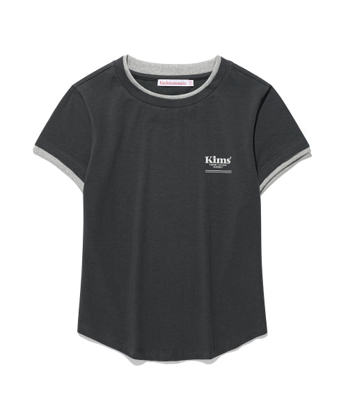 MINI BAM LINE NECK SLEEVE LAYERED T-SHIRT - 3 COLORS CHARCOAL