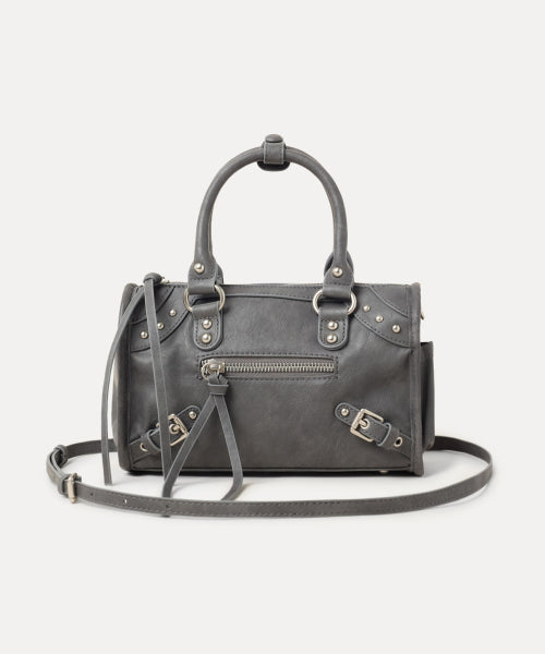 ZIPPER STUD MINI TOTE BAG - 2 COLORS BLACK