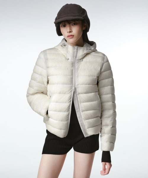 WOMENS SHEER HOODED LIGHT DOWN JACKET #韓韶禧同款! - 8 COLORS IVORY