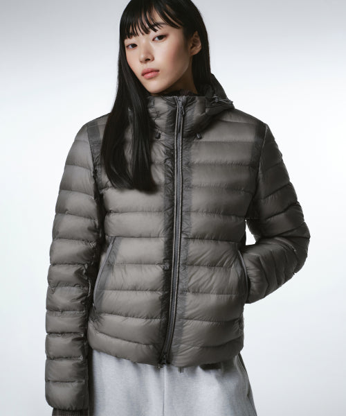 WOMENS SHEER HOODED LIGHT DOWN JACKET #韓韶禧同款! - 8 COLORS GREY