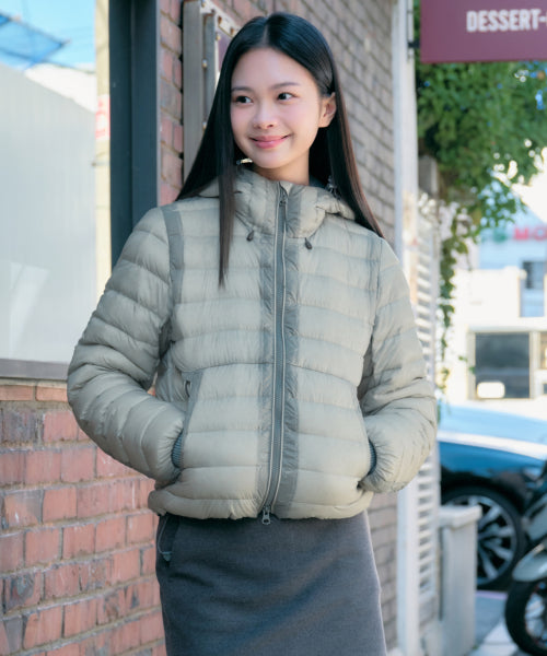 WOMENS SHEER HOODED LIGHT DOWN JACKET #韓韶禧同款! - 8 COLORS LIGHT GREY