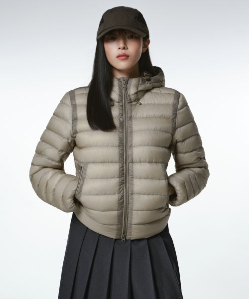 WOMENS SHEER HOODED LIGHT DOWN JACKET #韓韶禧同款! - 8 COLORS BEIGE