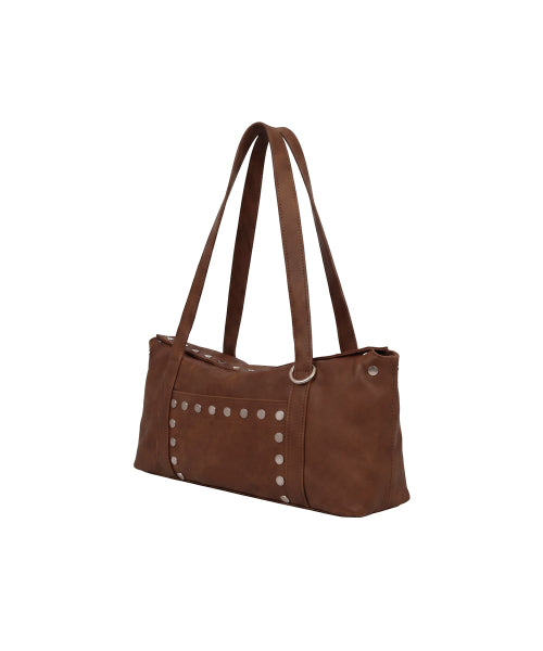 FLAT STUD SHOULDER BAG - 5 COLORS BROWN