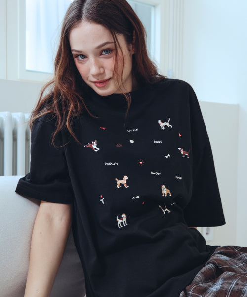 PUPPY STITCH SHORT SLEEVE TEE - 2 COLORS BLACK