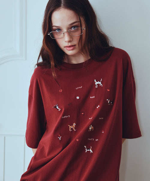 PUPPY STITCH SHORT SLEEVE TEE - 2 COLORS BURGUNDY