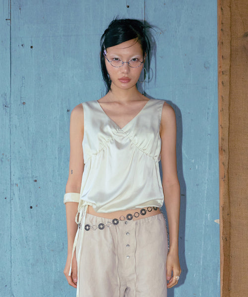 SATIN SHIRRING SLEEVELESS - 2 COLORS IVORY
