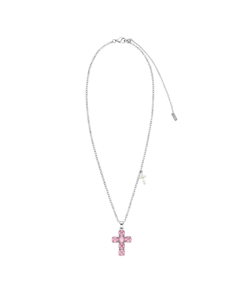 CRYSTAL CROSS SLIDE NECKLACE - 4 COLORS PINK