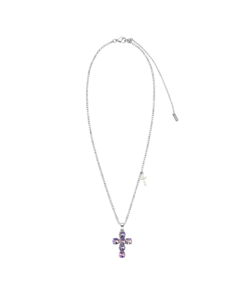 CRYSTAL CROSS SLIDE NECKLACE - 4 COLORS PURPLE