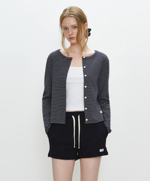 W BASIC COTTON CARDIGAN NAVY STRIPE AS SHOWN