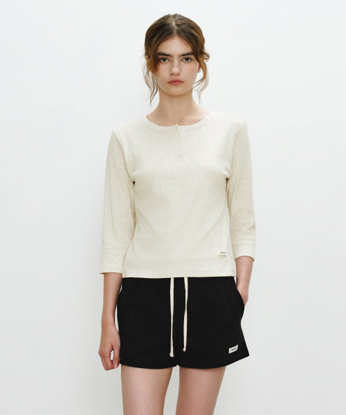 W BASIC HENLEY NECK 3 4 SLEEVE - 4 COLORS OATMEAL