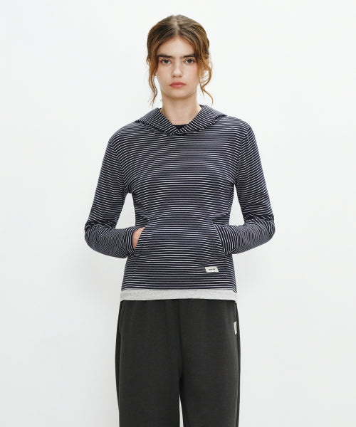 W BASIC HOODIE LONG SLEEVE NAVY STRIPE - 6 COLORS AS SHOWN