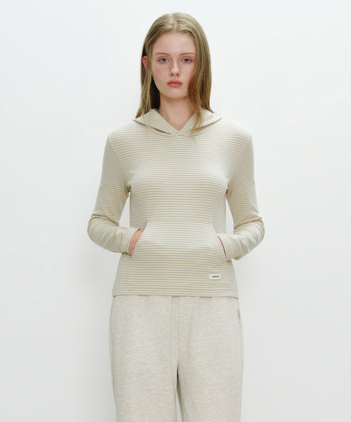 W BASIC HOODIE LONG SLEEVE NAVY STRIPE - 6 COLORS BUTTER