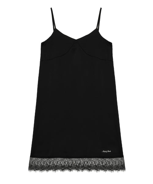 SATIN LACE SLIP DRESS #徐睿知同款! - 2 COLORS BLACK