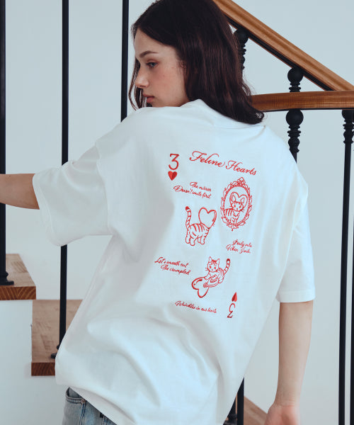 CAT EMBROIDERY SHORT SLEEVE TEE - 2 COLORS CREAM