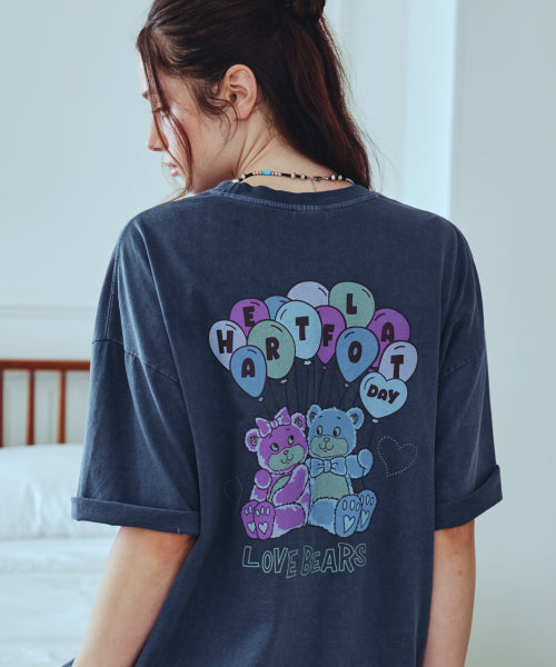 HAPPY BALLOON PIGMENT SHORT SLEEVE TEE - 3 COLORS BLUE