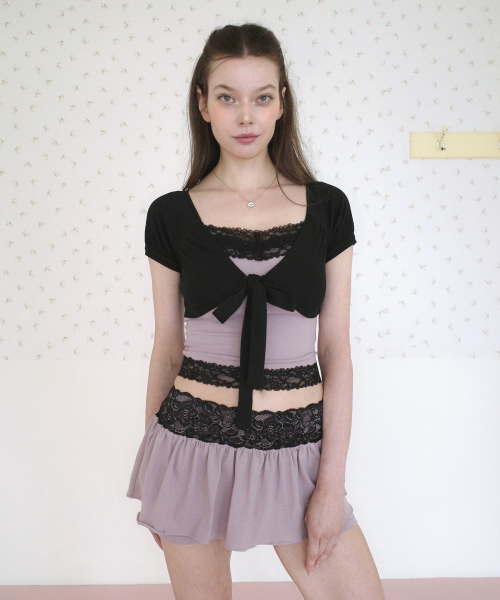 SHIRRING RIBBON BOLERO - 4 COLORS AS SHOWN