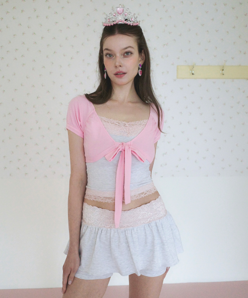 SHIRRING RIBBON BOLERO - 4 COLORS PINK
