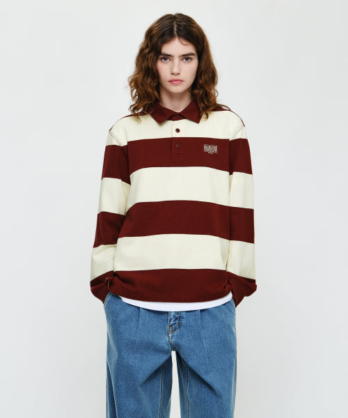 SMALL CLASSIC LOGO RUGBY COLLAR LONG SLEEVE TEE - 2 COLORS BURGUNDY