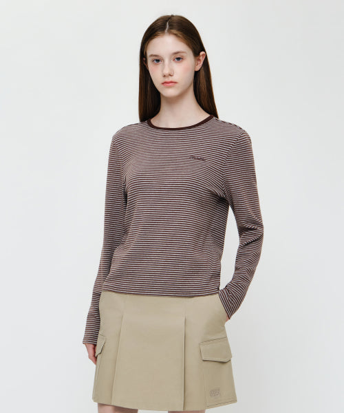 W STRIPE LONG SLEEVE TEE - 2 COLORS DARK BROWN
