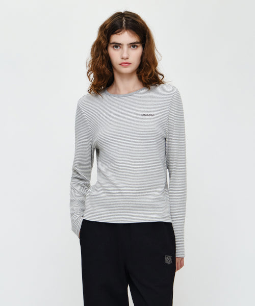 W STRIPE LONG SLEEVE TEE - 2 COLORS GREY
