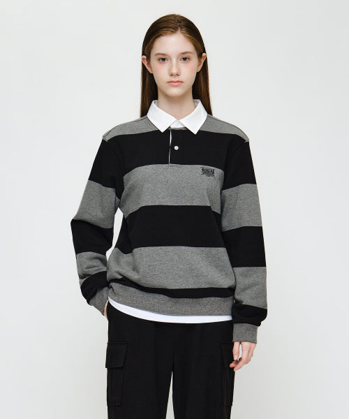 SMALL CLASSIC LOGO RUGBY STRIPE SWEATSHIRT - 5 COLORS BLACK