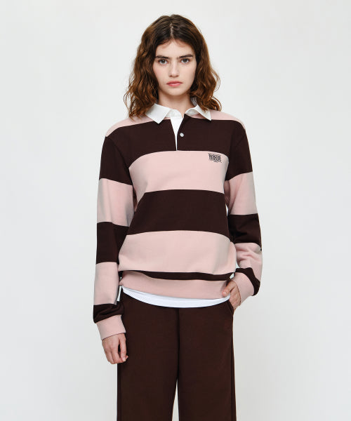 SMALL CLASSIC LOGO RUGBY STRIPE SWEATSHIRT - 5 COLORS BROWN