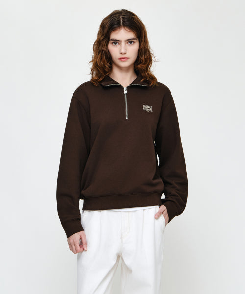 SMALL CLASSIC LOGO HALF ZIPUP SWEATSHIRT HEATHER - 3 COLORS DARK BROWN