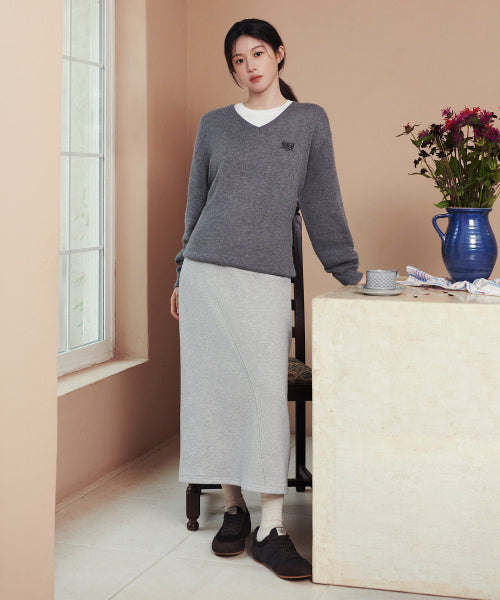 W CLASSIC LOGO LONG SWEAT SKIRT - 3 COLORS GREY