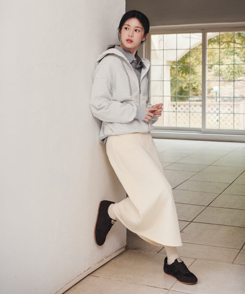 W CLASSIC LOGO LONG SWEAT SKIRT - 3 COLORS CREAM