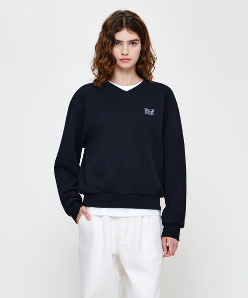 W SMALL CLASSIC LOGO V NECK BALLOON SWEATSHIRT - 3 COLORS NAVY