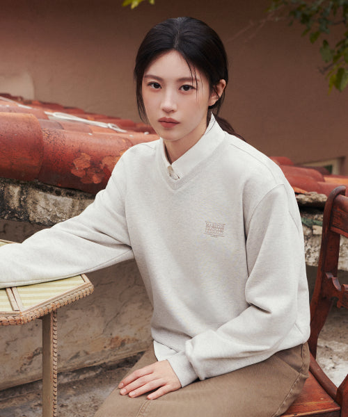 W SMALL CLASSIC LOGO V NECK BALLOON SWEATSHIRT - 3 COLORS OATMEAL