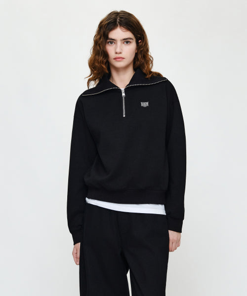 W MICRO CLASSIC LOGO QUARTER ZIPUP SWEATSHIRT - 2 COLORS BLACK