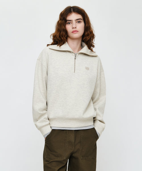 W MICRO CLASSIC LOGO QUARTER ZIPUP SWEATSHIRT - 2 COLORS OATMEAL