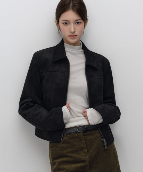 WOMENS SYNTHETIC SUEDE SINGLE JACKET #韓韶禧同款! - 2 COLORS BLACK