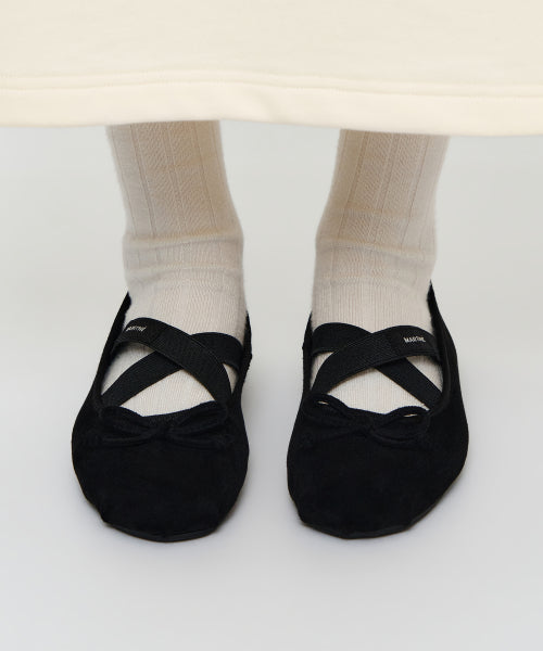 W CROSS BAND SUEDE FLAT - 3 COLORS BLACK