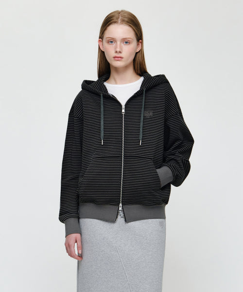 SMALL CLASSIC LOGO STRIPE OVERSIZED HOODIE ZIPUP - 3 COLORS CHARCOAL