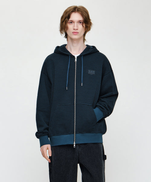 SMALL CLASSIC LOGO STRIPE OVERSIZED HOODIE ZIPUP - 3 COLORS BLUE